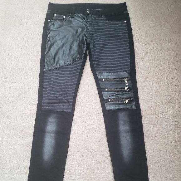 Low rise black faux leather patch pants - Picture 1 of 4